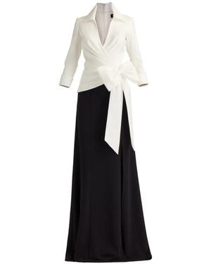 Tadashi Shoji Bow-Detail V-Neck Panelled Dress - White