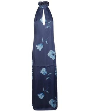 Mar De Margaritas Floral Halterneck Dress - Blue