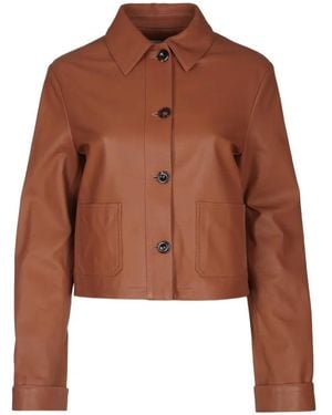 Jacob Cohen Cropped Leather Jacket - Brown