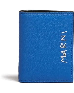 Marni Logo-Embroidered Bi-Fold Wallet - Blue