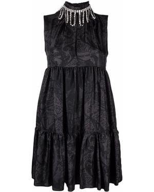 Philipp Plein New Baroque Crystal-Neck Midi Dress - Black
