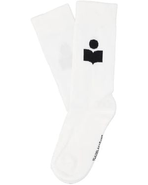 Isabel Marant Logo-Embroidered Ribbed-Trim Socks - White