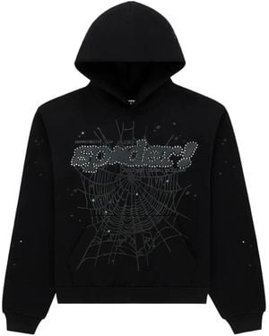 Sp5der Felpa Rhinestone Punk V2 Con Cappuccio - Nero