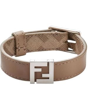 Fendi Leather Logo Bracelet - White