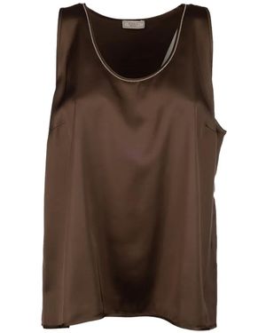Peserico Embellished Satin Top - Brown