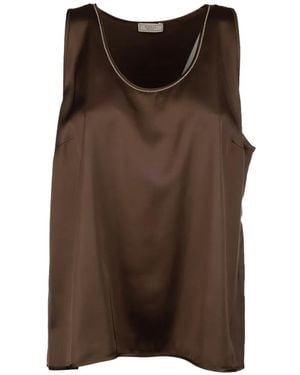 Peserico Embellished Satin Top - Brown