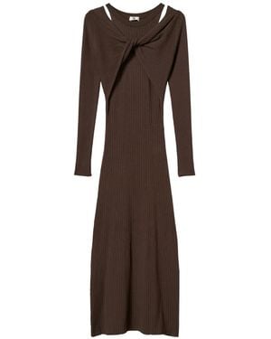 Twinset Ribbed Knit Long Dress - Brown