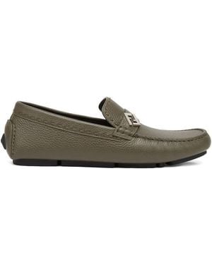 Fendi Leather Ff Logo Loafers - Grey
