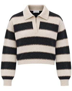 Brunello Cucinelli Sequin-Embellished Striped Sweater - Black