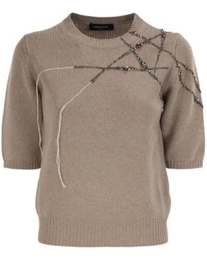 Fabiana Filippi Rhinestone-Embellished Embroidered Sweater - Gray