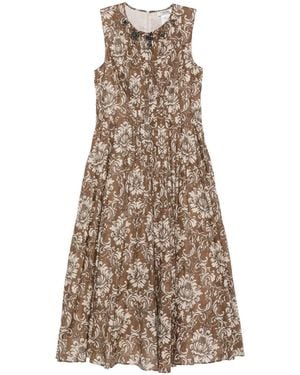Max Mara Damask-Print Embellished Dress - Natural
