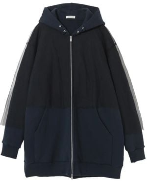 Undercover Tulle-Paneled Zip-Up Hoodie - Blue