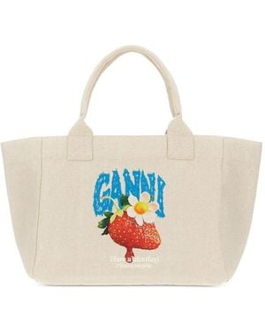 Ganni Cotton Tote Bag - Blue