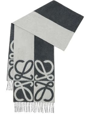 Loewe Logo-Intarsia Fringed Scarf - Grey