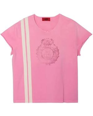 424 Crest-Print Side-Stripe T-Shirt - Pink
