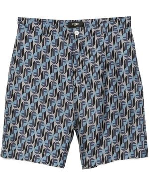 Fendi Shorts Con Stampa Monogramma - Blu