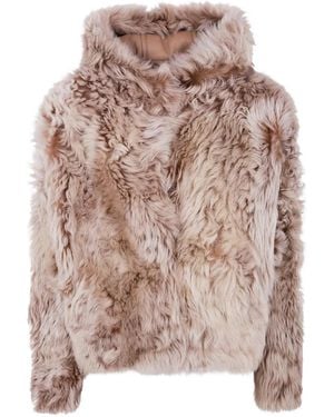 Yves Salomon Hooded Lamb-Fur Jacket - Pink