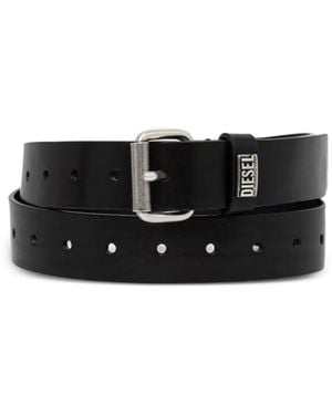 DIESEL Logo-Plaque Leather Belt - Black