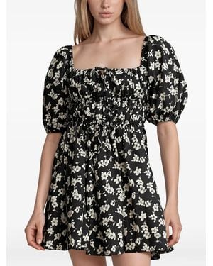 Polo Ralph Lauren Floral-Print Puff-Sleeve Mini Dress - Black