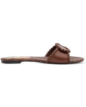Burberry Leather Knight Stamp Sandals - Brown