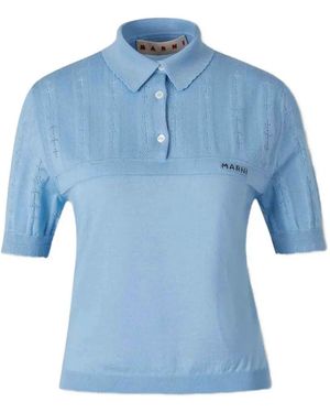 Marni Pointelle-Knit Polo Shirt - Blue