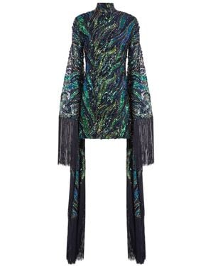 Taller Marmo Disco Dragon Fringed Sequin-Embellished Mini Dress - Green