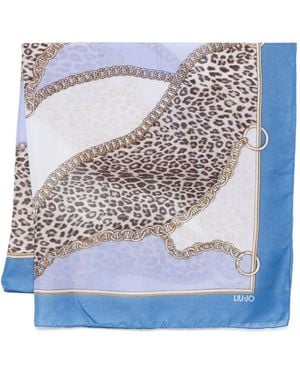 Liu Jo Chain-Print Leopard Scarf - Blue