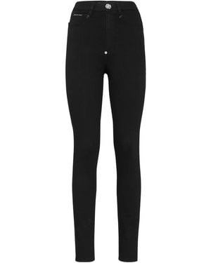 Philipp Plein Crystal Skull Denim Super High Waist Jeggings - Black