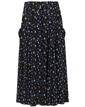 Rabanne Printed Crepe Midi Skirt With Signature Front Pockets - Black