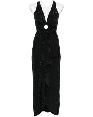 Twentyfourhaitch Sequin-Embellished Ring-Detail Midi Dress - Black