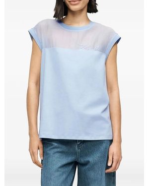 KARL LAGERFELD Signature Sheer-Panel T-Shirt - Blue