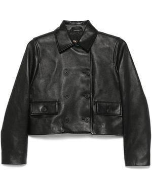 Maje Cropped Leather Jacket - Black