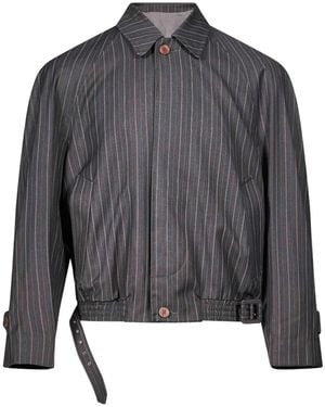 Magliano Pinstripe-Pattern Belted Jacket - Grey