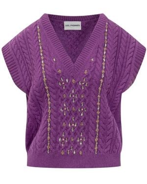 Des Phemmes Cable-knit embellished sweater - Lila