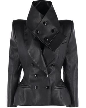 MATIERES FECALES Double-Breasted Funnel-Neck Jacket - Black