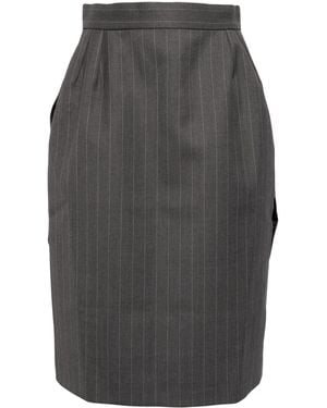 ALAINPAUL Pinstriped Wool High-Neck Blouse - Grey