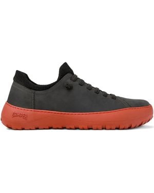 Camper Peu Cami Nubuck Leather Knit-Panel Sneakers - Red