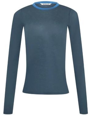 AURALEE Long-Sleeve Ringer T-Shirt - Blue