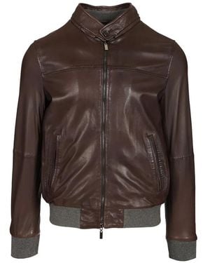 Al Duca d'Aosta Ribbed-Trim Leather Jacket - Brown
