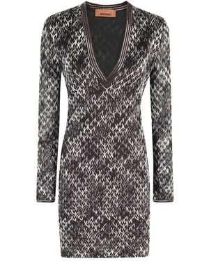 Missoni V-Neck Patterned Midi Dress - Black