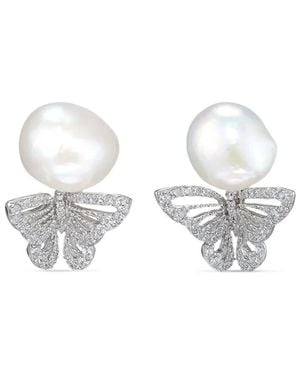 Anabela Chan 18Kt Butterfly Pearl And Diamond Earrings - White