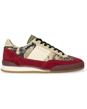 Paul Smith Dover Snakeskin-Effect Suede-Panel Trainers - Red