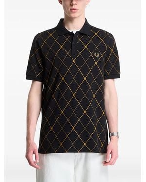 Fred Perry Argyle-Print Polo Shirt - Black
