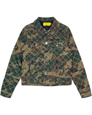GUAPI Verzierte Camo Jeansjacke - Grün