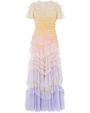 Needle & Thread Wild Rose Ombre Short-Sleeve Maxi Dress - White