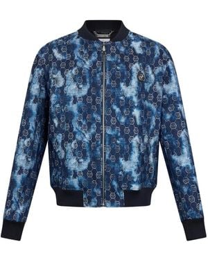Philipp Plein Veste Bomber À Motif Monogrammé En Jacquard - Blue