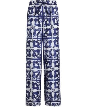 Dolce & Gabbana Dg Exclusive Majolica- Silk Twill Vanity Pants - Blue