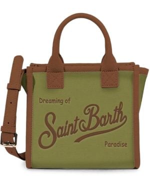 MC2 Saint Barth Logo-Embroidered Calf Leather-Trim Tote Bag - Green