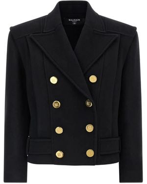 Balmain ピークドラペル コート - ブラック