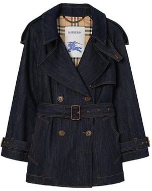 Burberry Fitzrovia Double-Breasted Denim Jacket - Blue